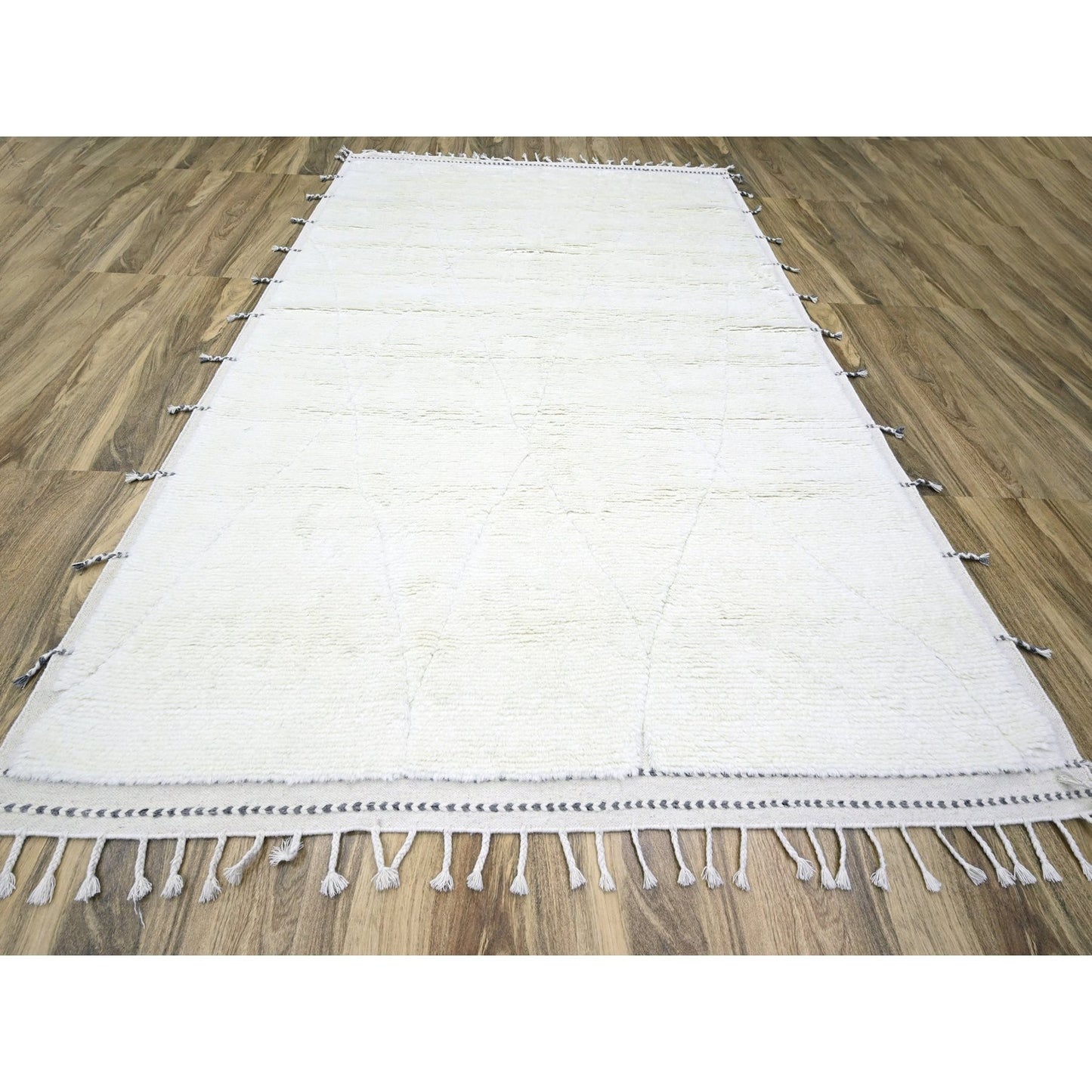 9'1"x12'3" White Moroccan Weave Natural Undyed Wool Hand Knotted Rug