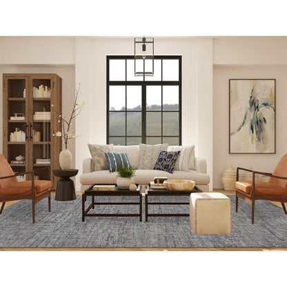 9'2"X12'4" Gray The Matrix Silk With Wool Tone On Tone Hand Knotted Rug