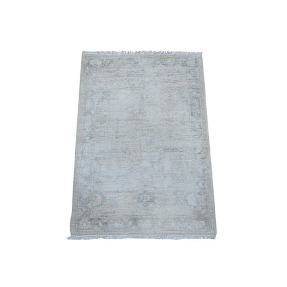 Ivory hand knotted white wash peshawar soft wool mat oriental rug