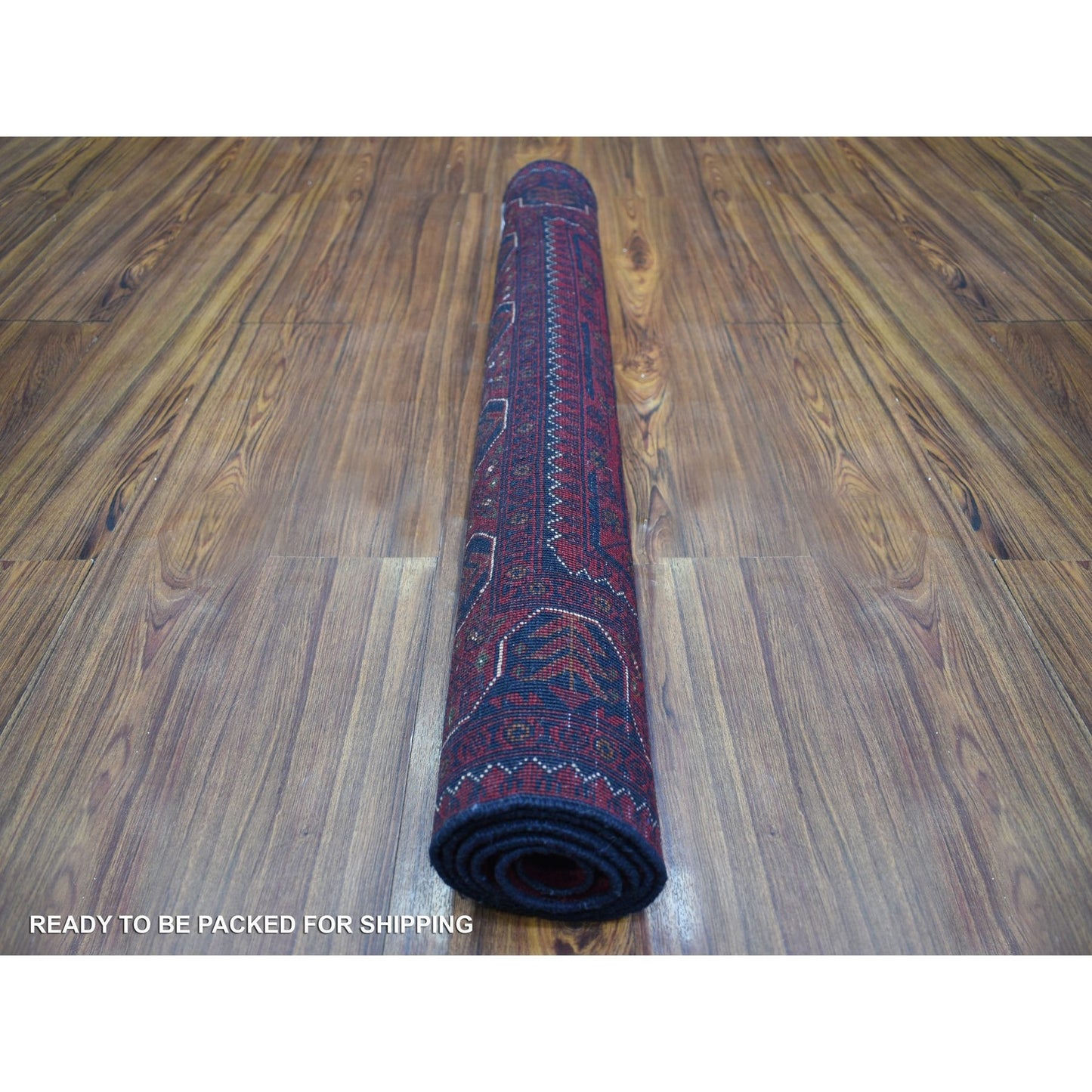 3'5"X4'10" Deep Red Afghan Khamyab Shiny Wool Hand Knotted Rug