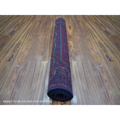 3'5"X4'10" Deep Red Afghan Khamyab Shiny Wool Hand Knotted Rug