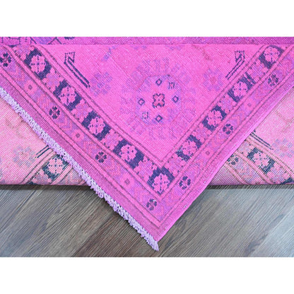 8'X10' Hot Pink Overdyed Kazak Medallions Design Hand Knotted Wool Rug