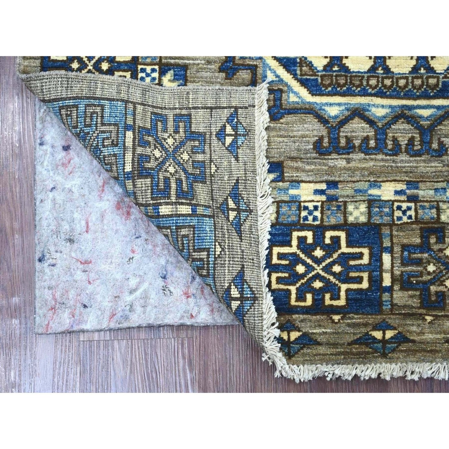 3'3"x4'10" Gray Hand Knotted Afghan Ersari Elephant Feet Design Wool Rug