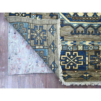 3'3"x4'10" Gray Hand Knotted Afghan Ersari Elephant Feet Design Wool Rug