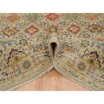 8'2"X10'2" Beige The Sunset Rosettes Hand Knotted Wool And Silk Rug