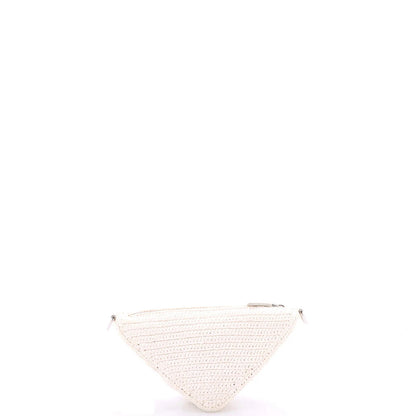 Prada Triangle Logo Zip Crossbody Bag Crochet Raffia Small