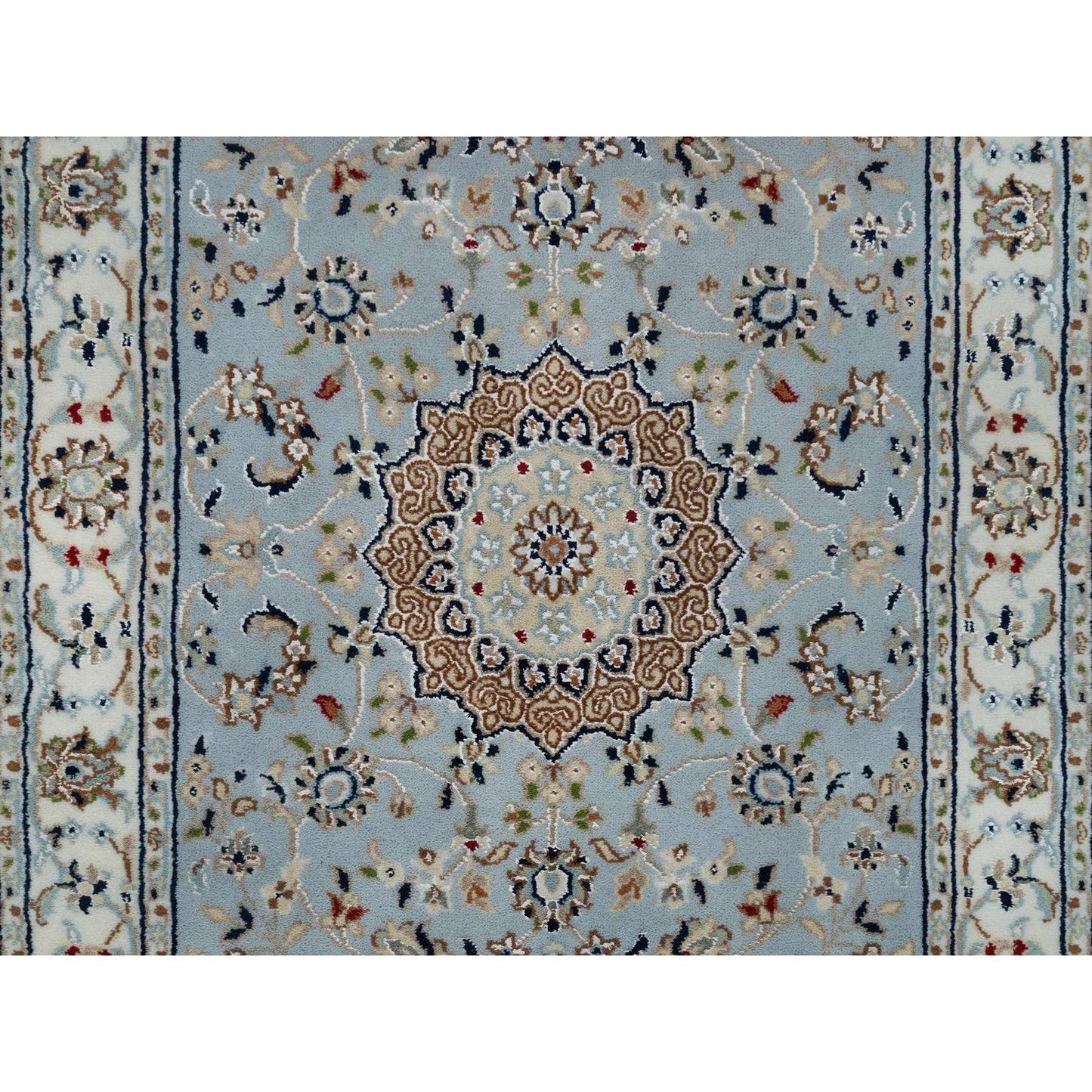 2'8"X10'1" Beau Blue 250 Kpsi Wool And Silk Hand Knotted Nain Runner Rug