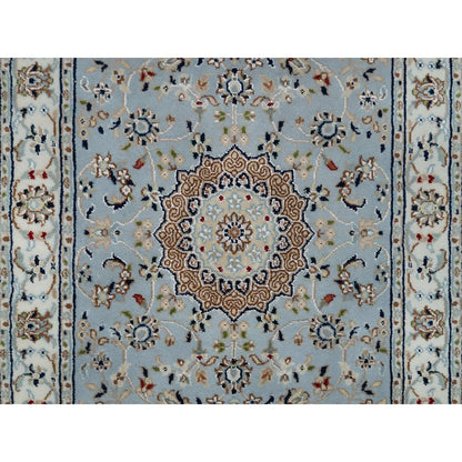 2'8"X10'1" Beau Blue 250 Kpsi Wool And Silk Hand Knotted Nain Runner Rug
