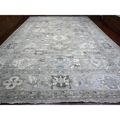 14'2"X18'10" Gray Hand Knotted Angora Oushak Afghan Wool Oversized Rug