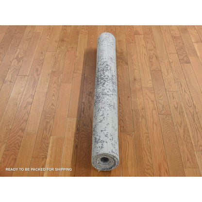 4'1"X6' Gray Erased Zoroastrian Design Wool And Silk Hand Knotted Rug