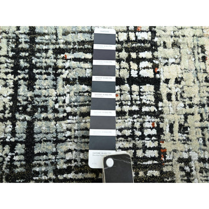 8'X10'3" Black With Beige Abstract Galaxy Design Wool Hand Knotted Rug
