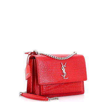 Saint Laurent Sunset Crossbody Bag Crocodile Embossed Leather Medium