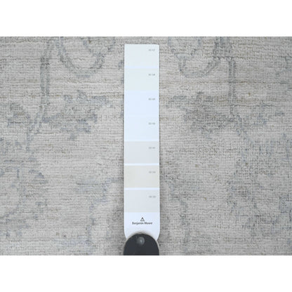 2'5"X11'1" White Washed Peshawar Leaf Design Hand Knotted Wool Runner Rug