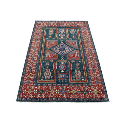 5'4"X7'9" Dark Green Afghan Super Kazak Hand Knotted Wool Oriental Rug