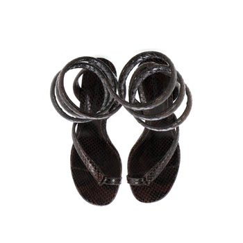 Bottega Veneta Women'S Spiral Thong Heeled Sandals Python Embosssed Leather