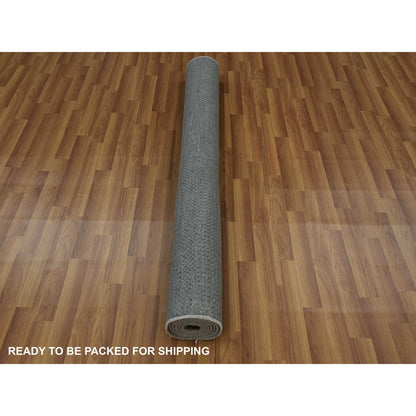 5'1"X7'1" Gray Hand Knotted Grass Design Wool And Silk Rug