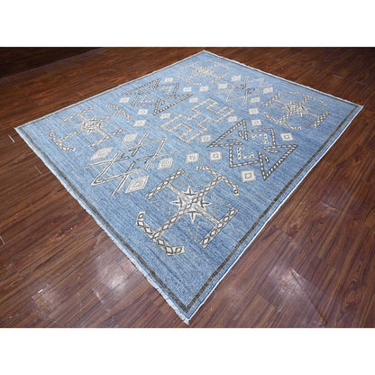 8'X9'8" Bdazzled Blue Snowflake Geometric Design Oriental Rug