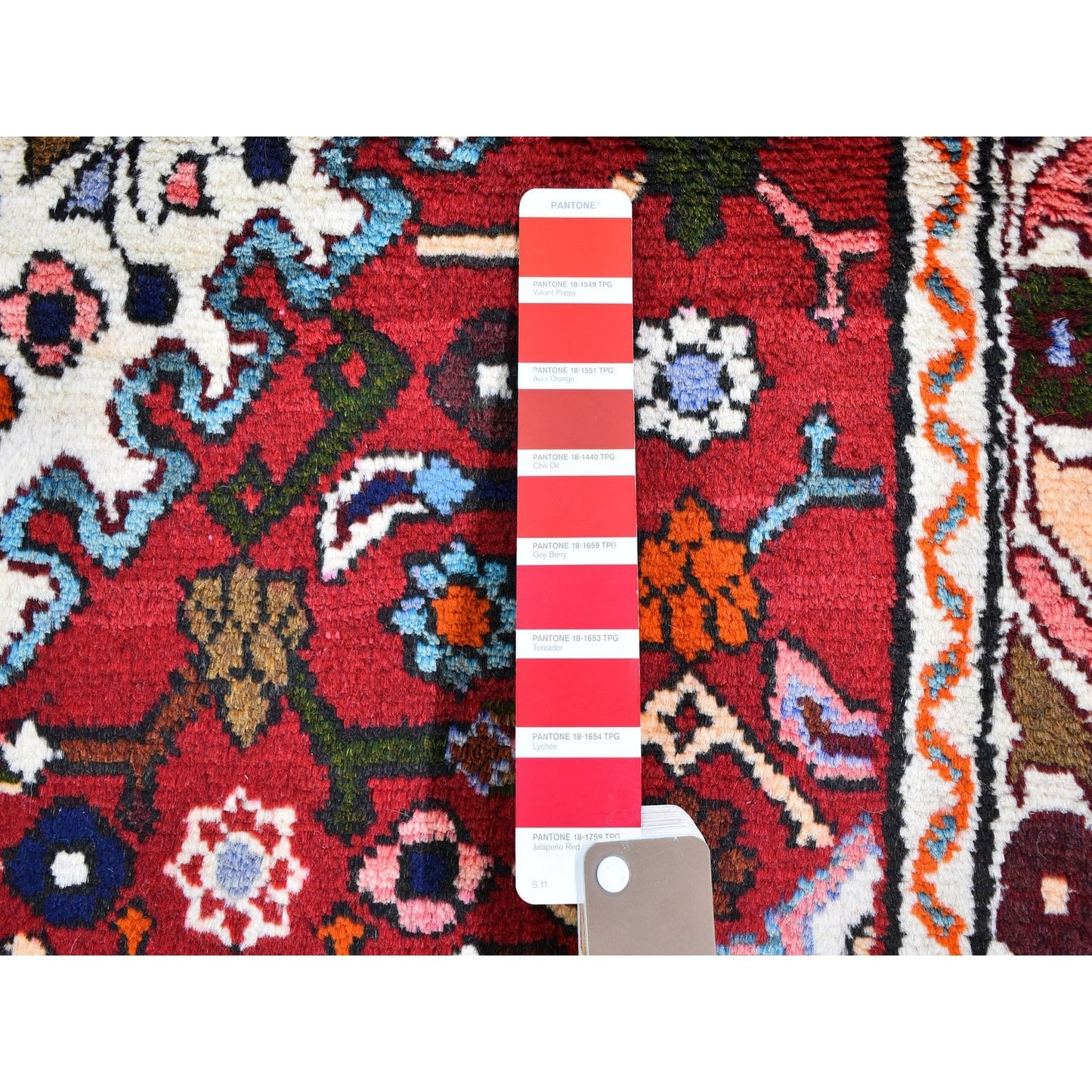 3'6"X5'3" Red New Farsian Amadan Small Flowers Medallion Hand Knotted Rug