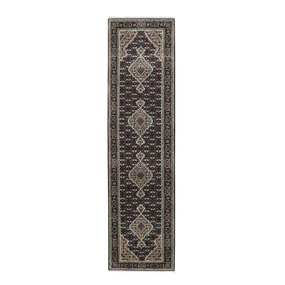 2'6"X10'1" Black Tebraz Mahi Fish Design Runner Hand Knotted Rug