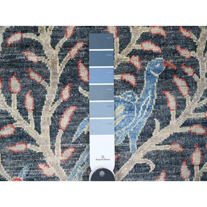 2'6"X19'3" Blue Peshawar Birds Design Hand Knotted Soft Wool Runner Rug