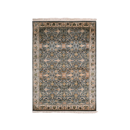 4'1"X6' Graphite Blue Pure Silk 400 Kpsi Hand Knotted All Over Design Rug