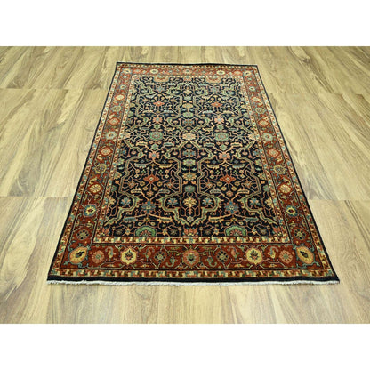 5'3"X7'1" Midnight Blue Heris All Over Design Hand Knotted Soft Wool Rug