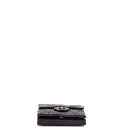 Chanel Trifold Classic Flap Wallet Quilted Caviar Small