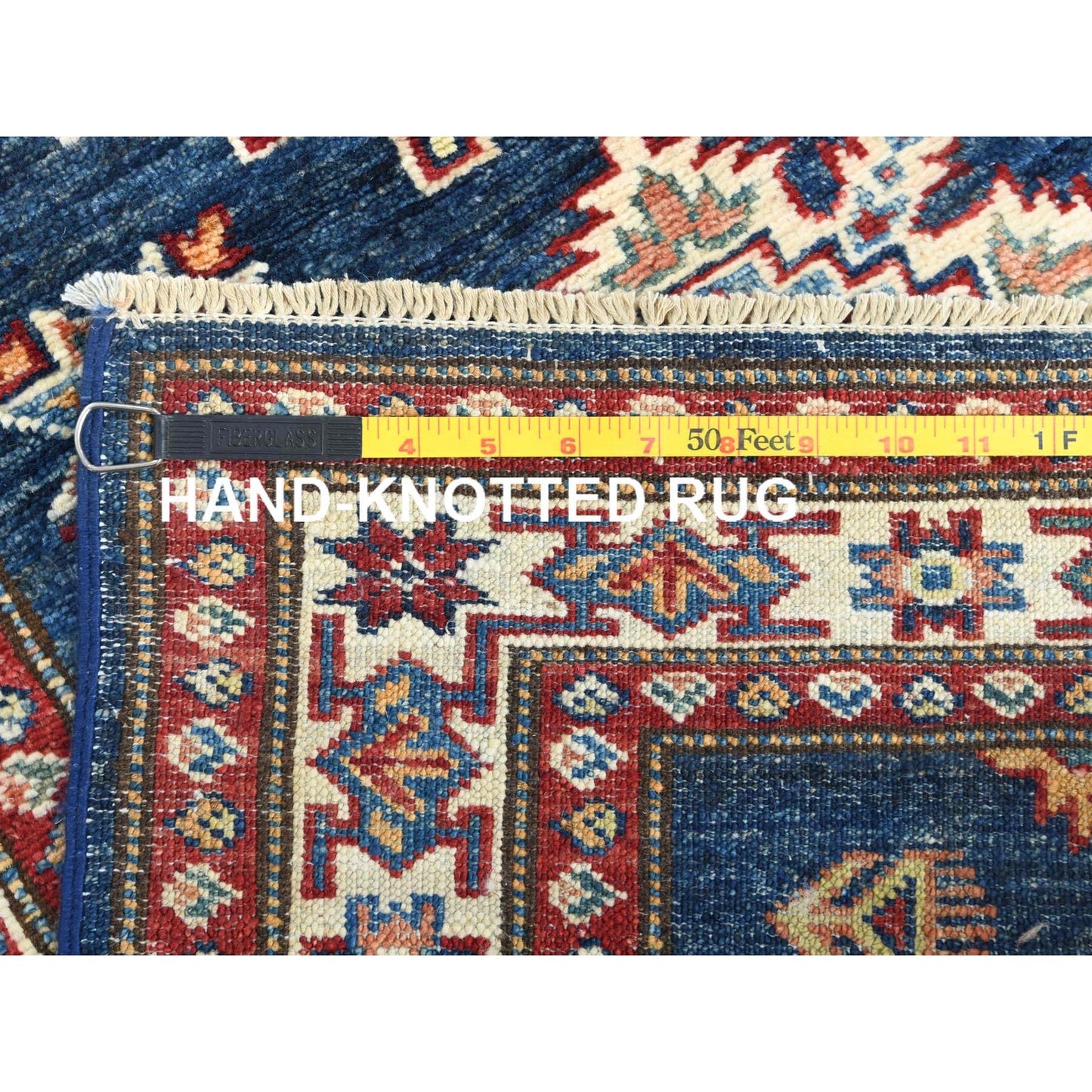 2'10"X13'8" Blue Afghan Super Kazak Wool Hand Knotted Runner Rug
