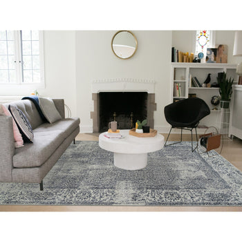 9'X12' Light Gray Fine Jacquard Wool And Silk Hand Loomed Oriental Rug