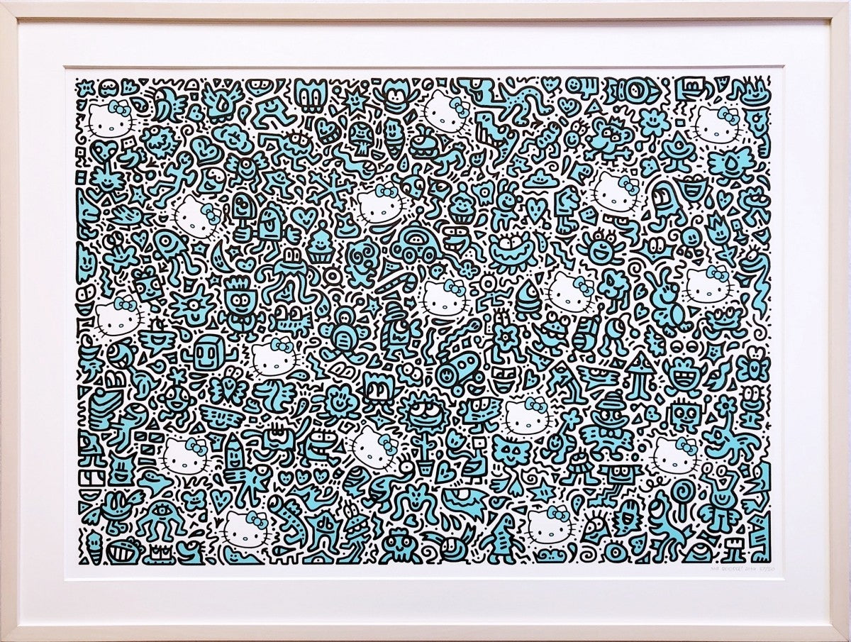 Blue Diamond Giclee Kitty Dust Print Doodle Signed Framed 37/ 50 2019 Mr