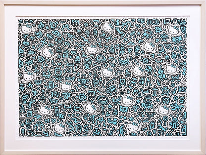 Blue Diamond Giclee Kitty Dust Print Doodle Signed Framed 37/ 50 2019 Mr
