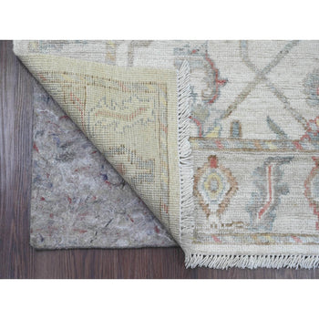 4'X6' Oyster White Afghan Angora Oushak Vine Design Hand Knotted Wool Rug