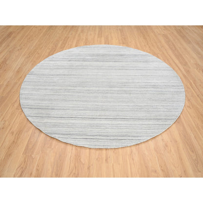 9'9"X9'9" Gray Hand Loomed Undyed Natural Wool Modern Design Round Rug