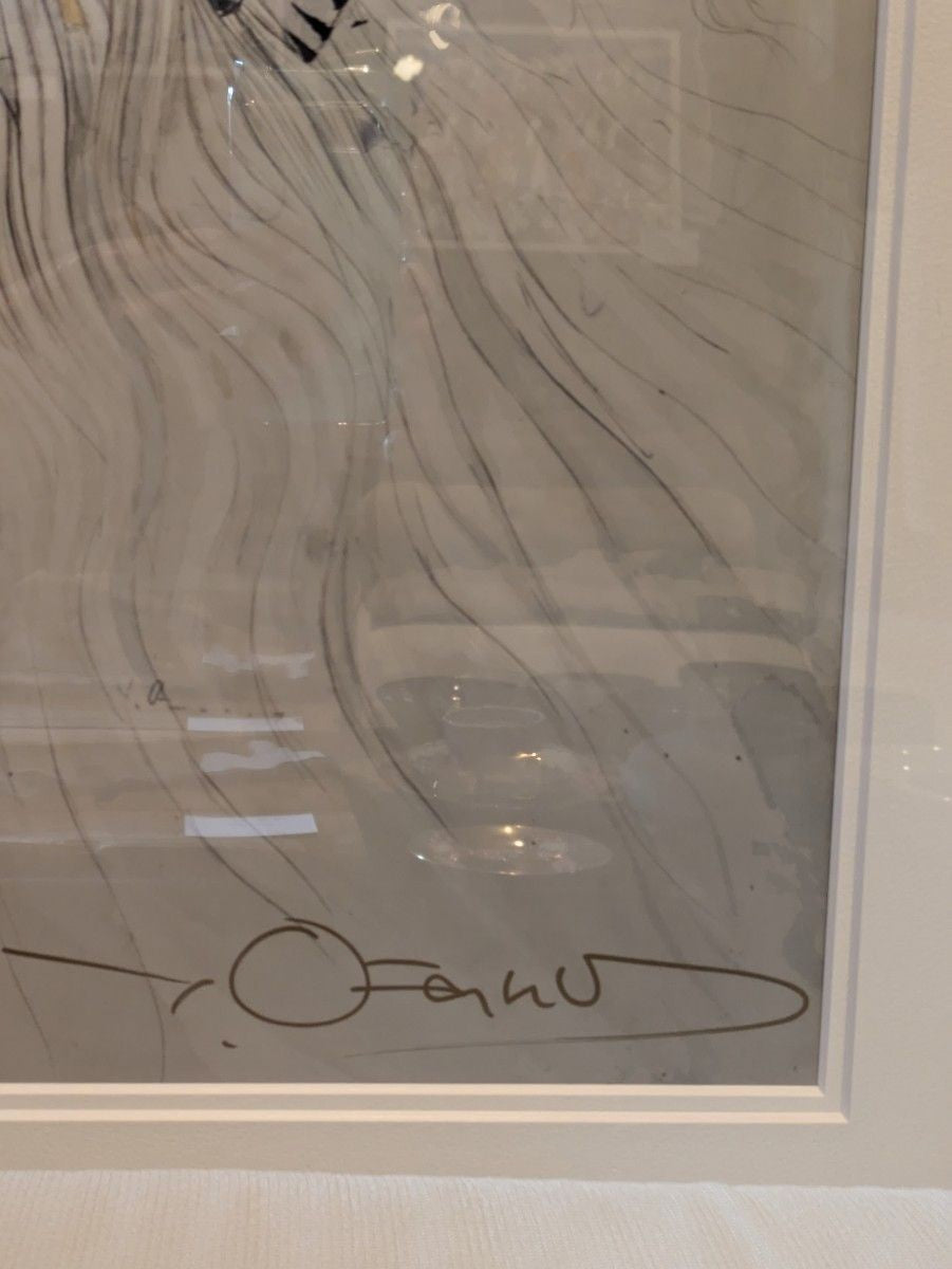 Woman face signed limited lithograph art print framed by Yoshitaka Amano