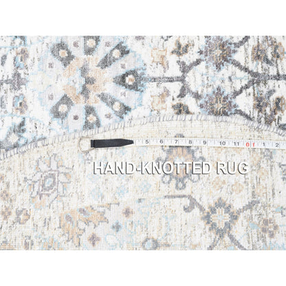 5'1"X5'1" Ivory Silk With Textured Wool Tebraz Hand Knotted Oriental Rug