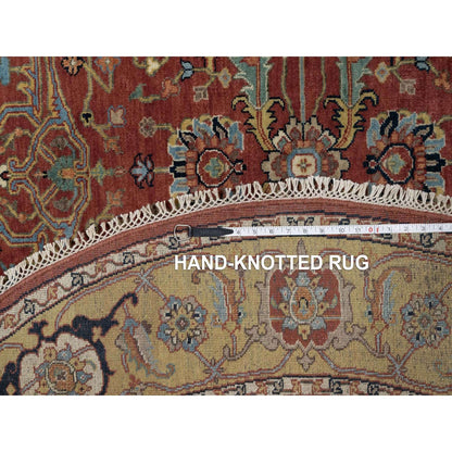 6'2"X6'2" Red Antiqued Fine Heris Hand Knotted New Zealand Wool Round Rug