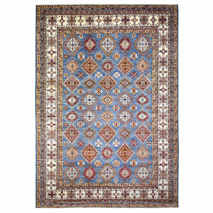 9'X12'8" Blue Caucasian Super Kazak Shiny And Soft Wool Hand Knotted Rug