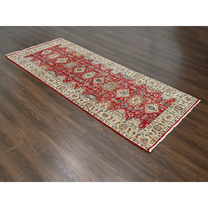 4'1"X9'10" Red Devil Hand Knotted Karajeh Design Wide Runner Oriental Rug