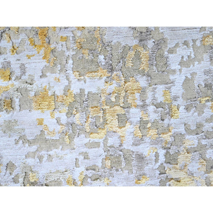 6'X6' Beige-Gold Wool And Silk Abstract Design Hand Knotted Round Rug