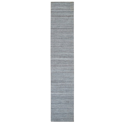 2'7"X14' Gray Wool Hand Loomed Modern Striae Design Runner Oriental Rug