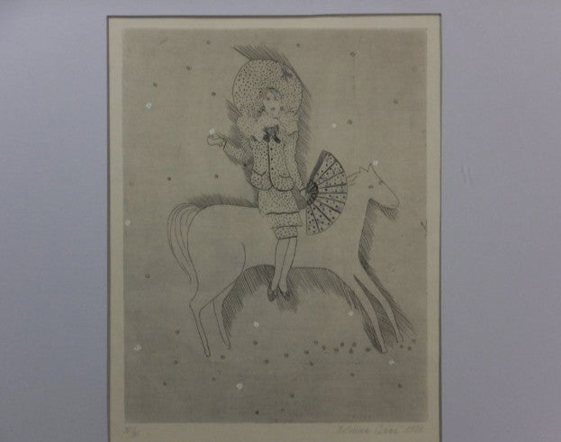 Kate?Ina ?Ern (Czech) Signed Etching "Lady On White Horse" 1988, Ed.70, Framed