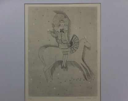 Kate?Ina ?Ern (Czech) Signed Etching "Lady On White Horse" 1988, Ed.70, Framed