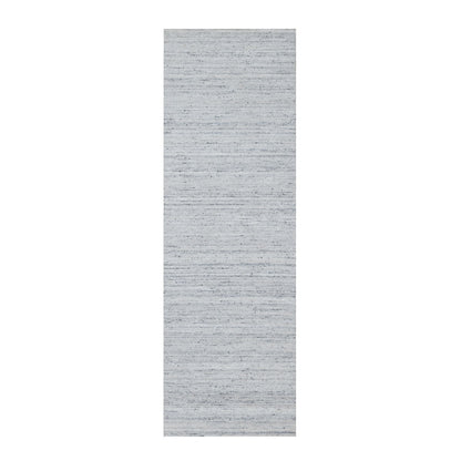 2'7"x8' Cloud Gray Modern Striae Design Pure Wool Hand Loomed Runner Rug