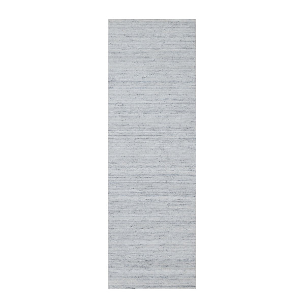 2'7"x8' Cloud Gray Modern Striae Design Pure Wool Hand Loomed Runner Rug