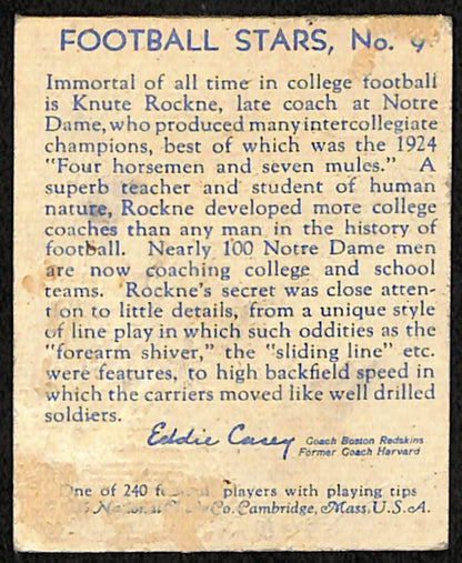 1935 National Chicle Football Knute Rochne Notre