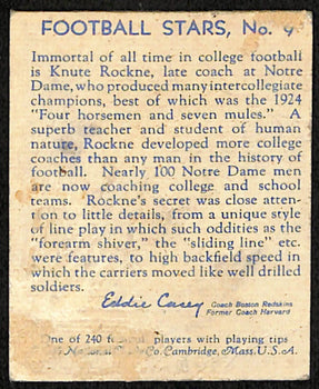 1935 National Chicle Football Knute Rochne Notre