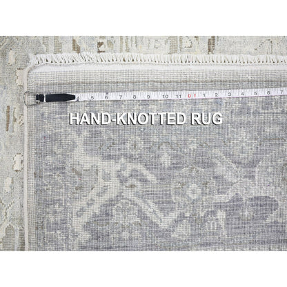 6'X9'5" Gray Pure Silk & Textured Wool Oushak Geometric Motif Rug