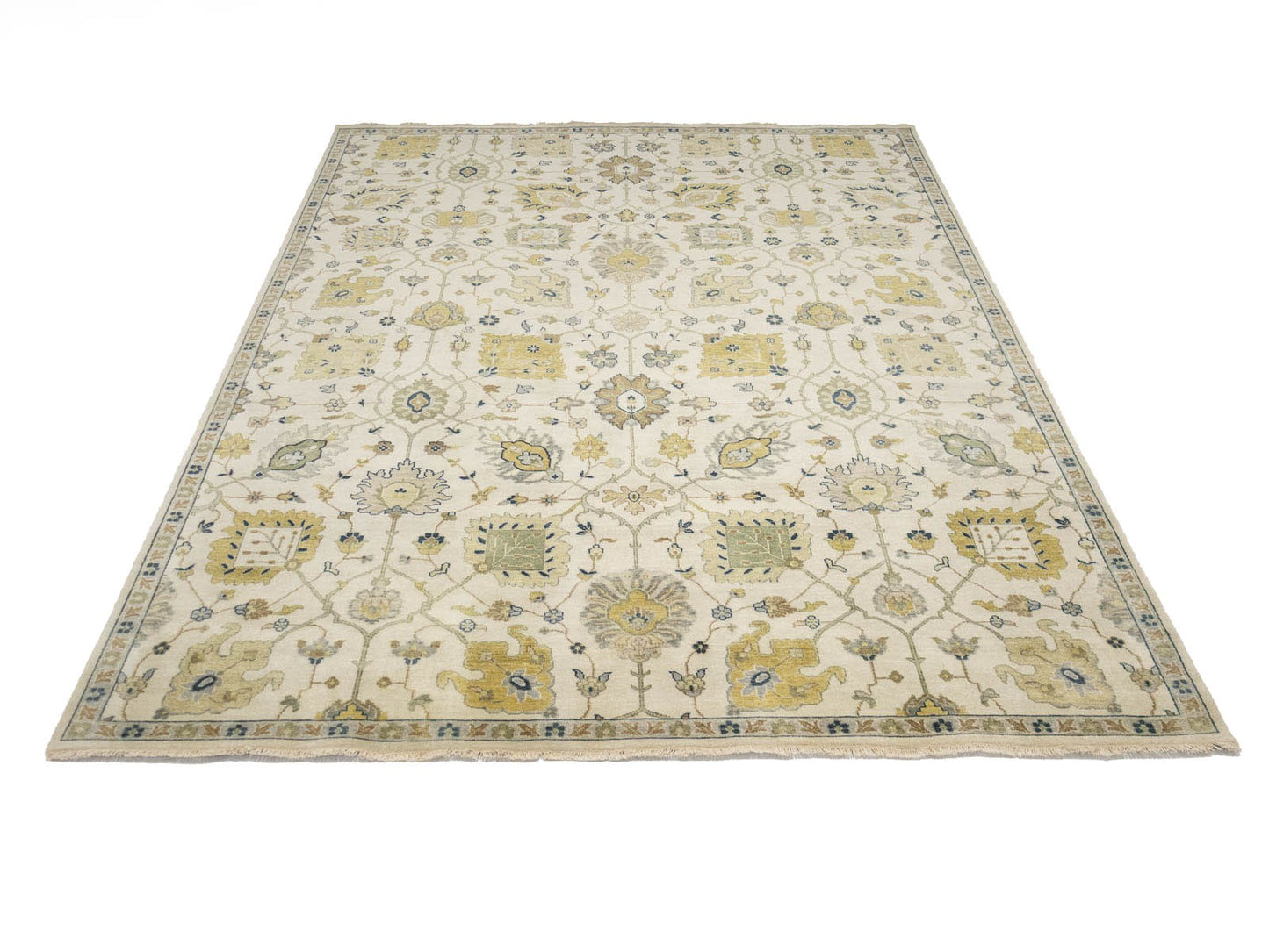 9X12 Ft Hand-Knotted Chobi Oriental Rug Ivory Floral Design Large Carpet