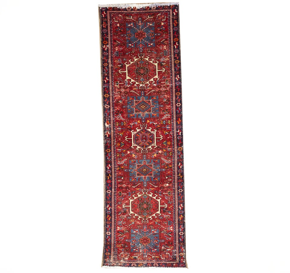 Semi-Antique Hand-Knotted Tribal Red Oriental Runner Rug Kitchen Carpet 3x9 Ft