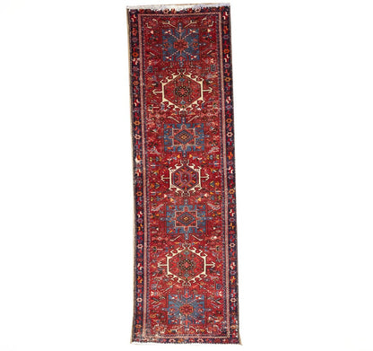 Semi-Antique Hand-Knotted Tribal Red Oriental Runner Rug Kitchen Carpet 3x9 Ft